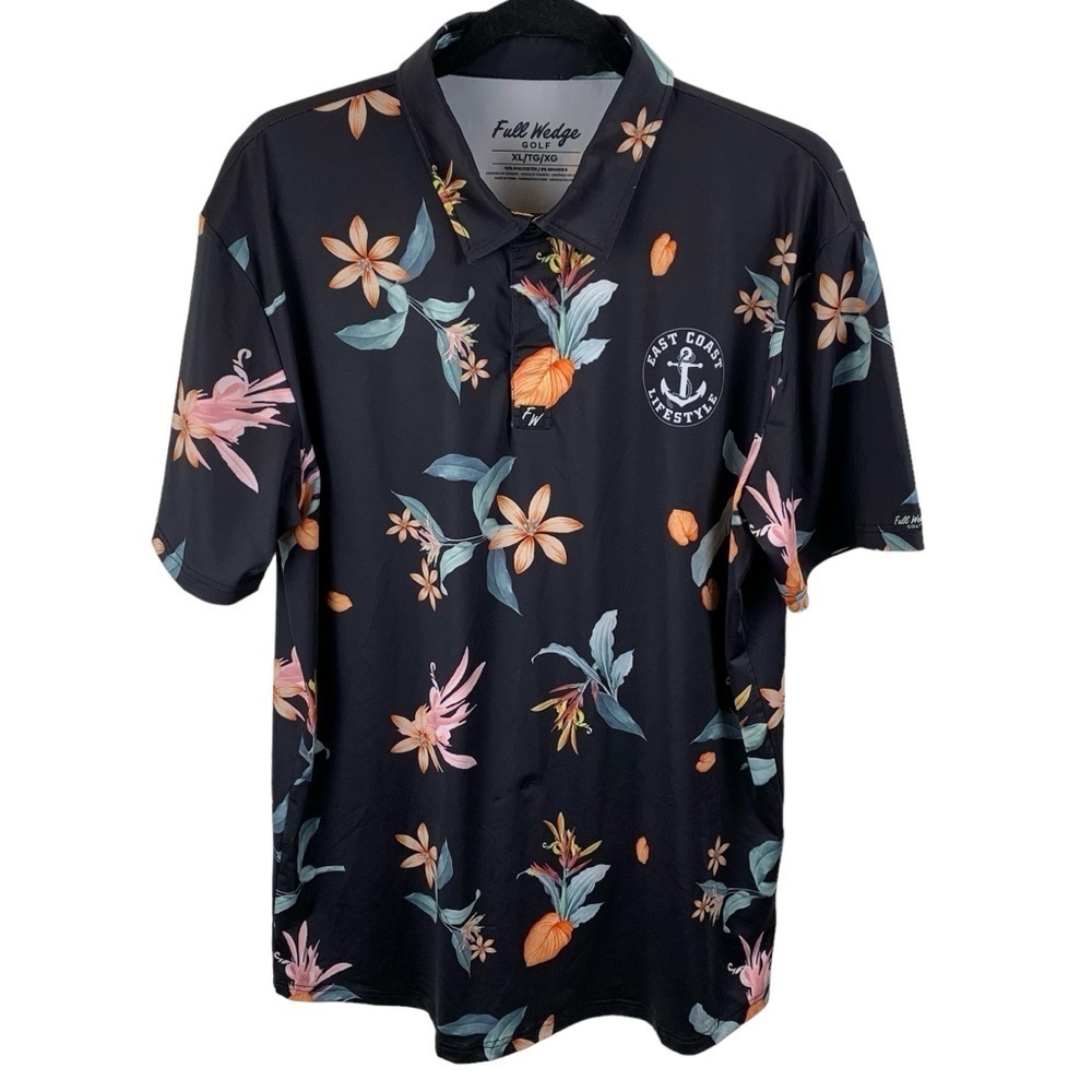 Full Wedge sz XL East Coast Lifestyle Floral Short Sleeve Men's Polo Golf Shirt